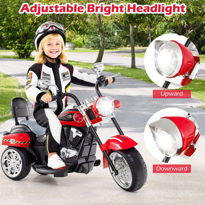6V Powered Toddler 3-Wheel Motorbike Ride On Toy with Horn and Headlight-Black & Red