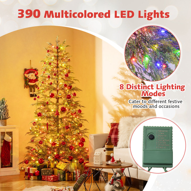 6.5 Feet Artificial Christmas Tree with Branch Tips and Colorful LED Lights