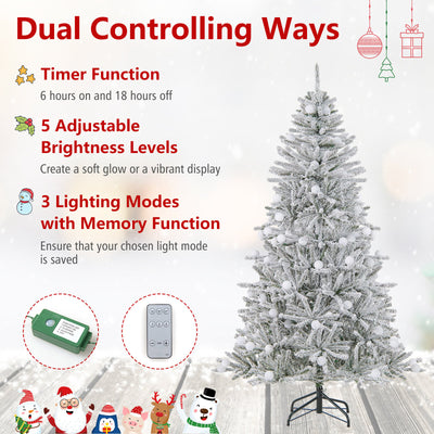 6 Feet Snow-flocked Artificial Christmas Tree Pre-lit Hinged with 81 Sphere Lights and Remote