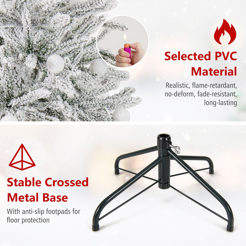 6 Feet Snow-flocked Artificial Christmas Tree Pre-lit Hinged with 81 Sphere Lights and Remote