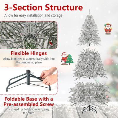 6 Feet Snow-flocked Artificial Christmas Tree Pre-lit Hinged with 81 Sphere Lights and Remote