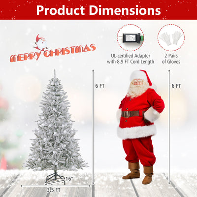6 Feet Snow-flocked Artificial Christmas Tree Pre-lit Hinged with 81 Sphere Lights and Remote
