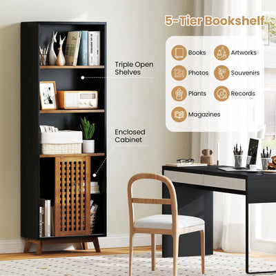 70 Inch 5-Tier Bookshelf with Reversible Adjustable Shelf-Black