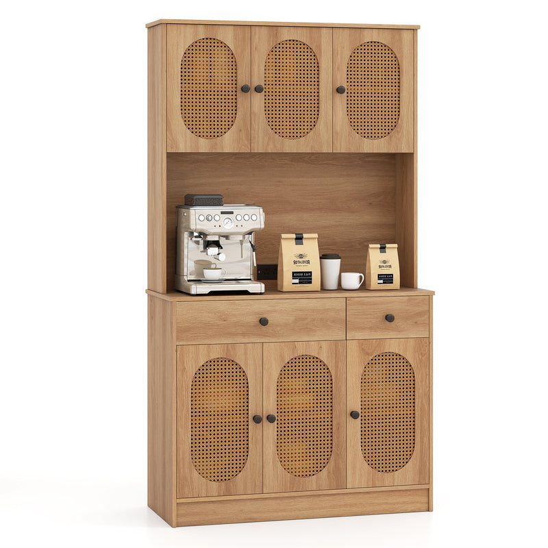 71 Inches Pantry Cabinet with Hutch and Charging Station-Natural