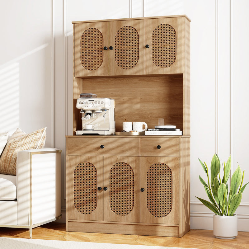 71 Inches Pantry Cabinet with Hutch and Charging Station-Natural