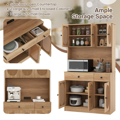 71 Inches Pantry Cabinet with Hutch and Charging Station-Natural