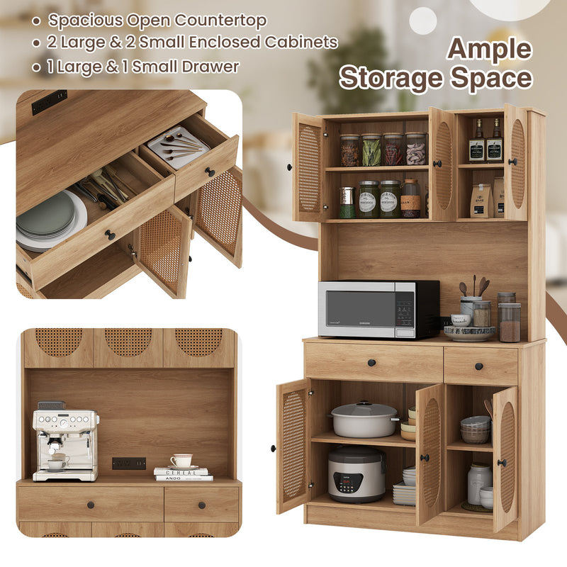 71 Inches Pantry Cabinet with Hutch and Charging Station-Natural
