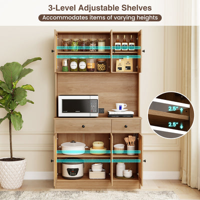 71 Inches Pantry Cabinet with Hutch and Charging Station-Natural
