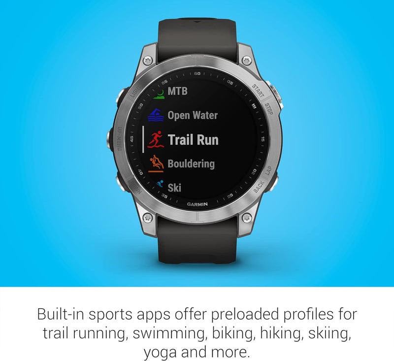 *Garmin Fēnix 7 – Standard Edition Adventure Smartwatch, Rugged Outdoor Watch with GPS, Touchscreen, Health and Wellness Features Silver with Graphite Band