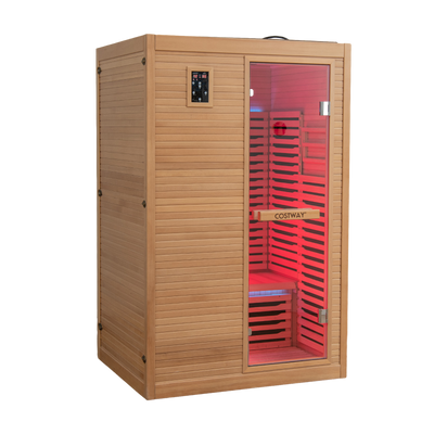 Pre Order-2024 Model-Mega Sale-Bonus Free Red Light Therapy-Costway-2-3 Person 3D Premium Infrared Sauna With PureTech Carbon Panel Low EMF-Chromotherapy, JV11521US