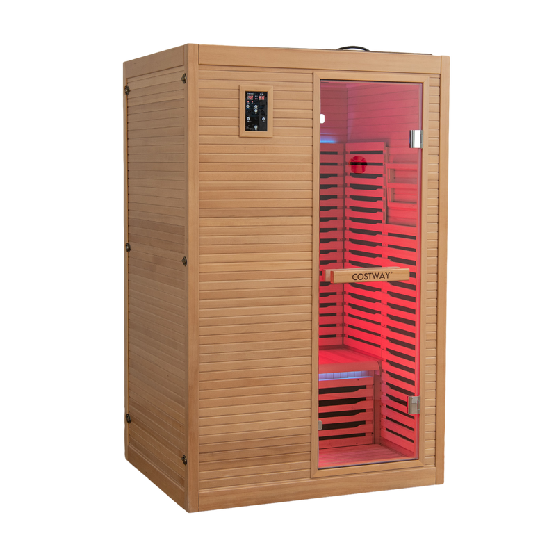 Pre Order-2024 Model-Mega Sale-Bonus Free Red Light Therapy-Costway-2-3 Person 3D Premium Infrared Sauna With PureTech Carbon Panel Low EMF-Chromotherapy, JV11521US