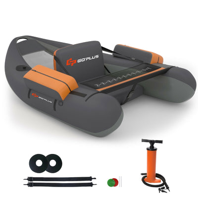 *Inflatable Fishing Float Tube with Pump Storage Pockets and Fish Ruler - Gray