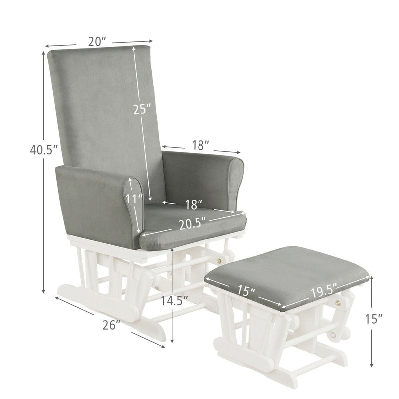 Baby Nursery Relax Rocker Rocking Chair Glider & Ottoman Set-Gray