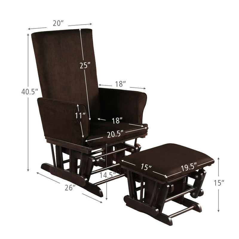 Baby Nursery Relax Rocker Rocking Chair Glider & Ottoman Set-Coffee