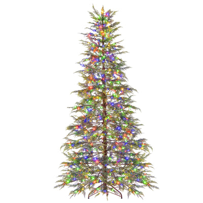 7.5 Feet Artificial Christmas Tree with Branch Tips and Colorful LED Lights
