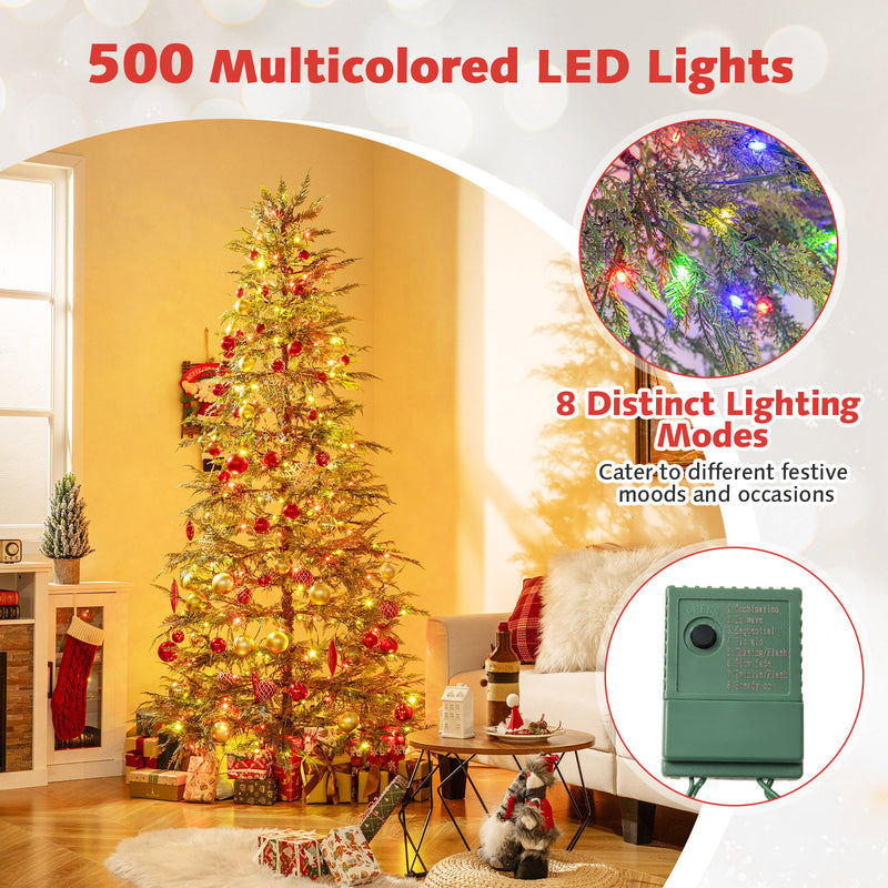 7.5 Feet Artificial Christmas Tree with Branch Tips and Colorful LED Lights