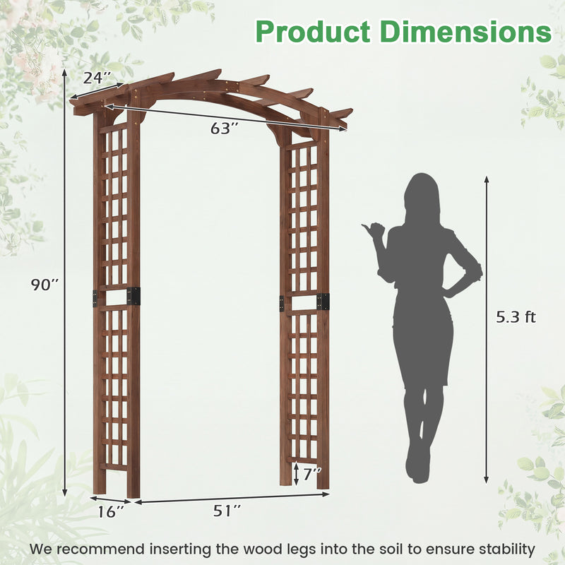 7.5 Ft Garden Arch Wooden Arbor Outdoor Wood Trellis for Climbing Plan