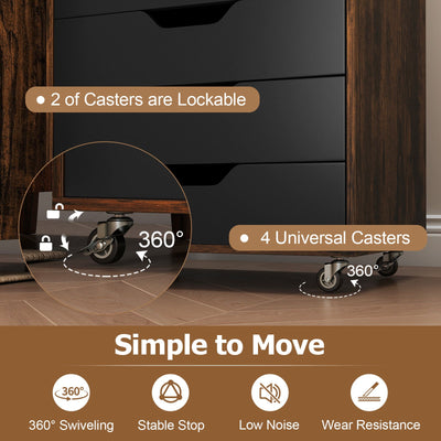 7-Drawer Chest Wooden Storage Dresser with Lockable Wheels-Rustic Brown