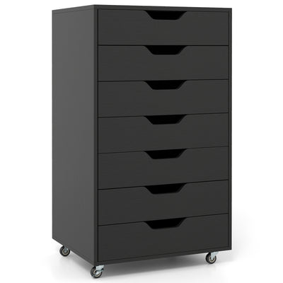 7-Drawer Chest Wooden Storage Dresser with Lockable Wheels-Black
