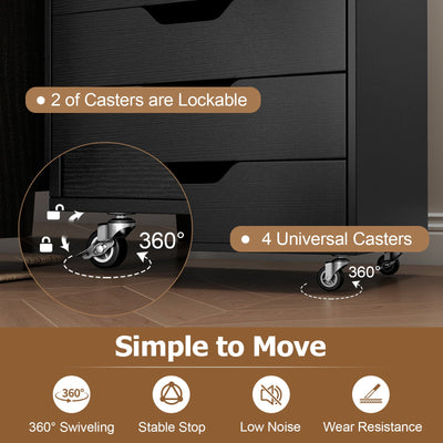7-Drawer Chest Wooden Storage Dresser with Lockable Wheels-Black