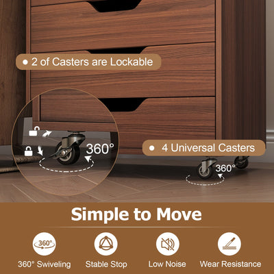7-Drawer Chest Wooden Storage Dresser with Lockable Wheels-Walnut