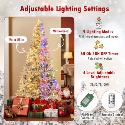 7 Feet Half Artificial Christmas Tree with 852 PE & PVC Branch Tips and 9 Modes-M