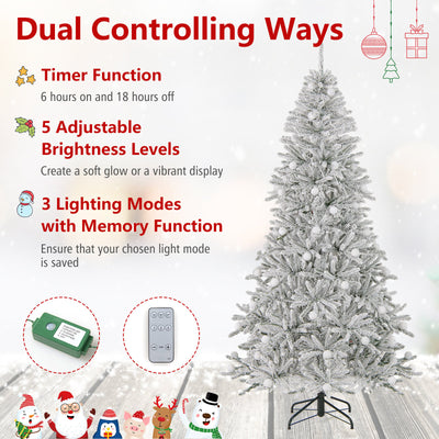 7 Feet Snow-flocked Artificial Christmas Tree Pre-lit Hinged with 81 Sphere Lights and Remote