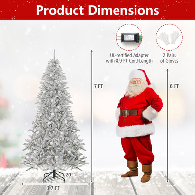 7 Feet Snow-flocked Artificial Christmas Tree Pre-lit Hinged with 81 Sphere Lights and Remote