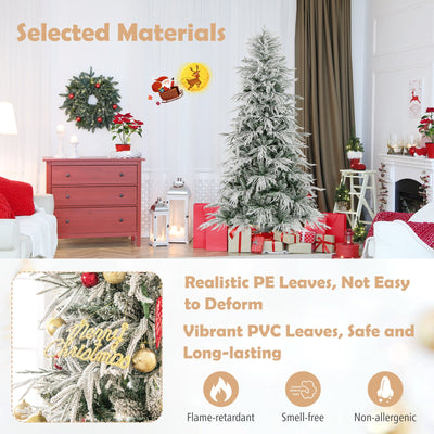 7 Feet Snow-flocked Artificial Christmas Tree Pre-lit Hinged Xmas Tree with Warm White LED Lights
