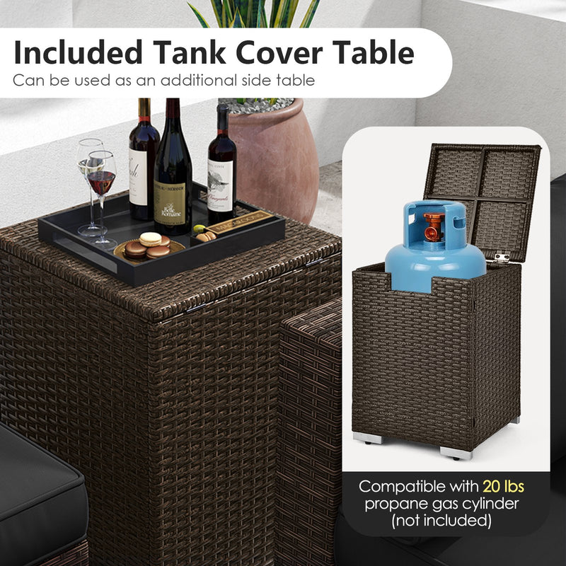 7 Pieces Outdoor Furniture Set with 32 Inch Fire Pit Table and Propane Tank Cover-Black