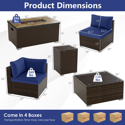 7 Pieces Outdoor Furniture Set with 32 Inch Fire Pit Table and Propane Tank Cover-Navy