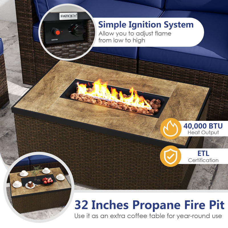 7 Pieces Outdoor Furniture Set with 32 Inch Fire Pit Table and Propane Tank Cover-Navy