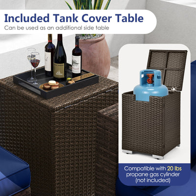 7 Pieces Outdoor Furniture Set with 32 Inch Fire Pit Table and Propane Tank Cover-Navy