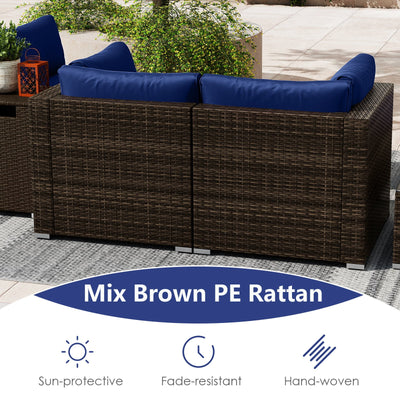 7 Pieces Outdoor Furniture Set with 32 Inch Fire Pit Table and Propane Tank Cover-Navy