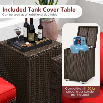 7 Pieces Outdoor Furniture Set with 32 Inch Fire Pit Table and Propane Tank Cover-Red