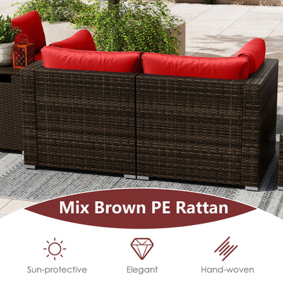 7 Pieces Outdoor Furniture Set with 32 Inch Fire Pit Table and Propane Tank Cover-Red
