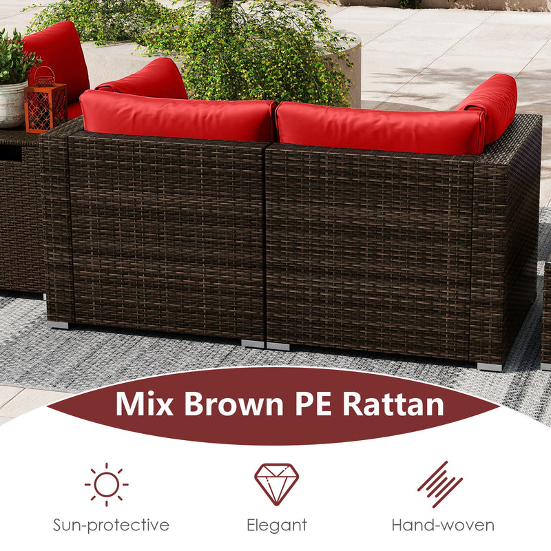 7 Pieces Outdoor Furniture Set with 32 Inch Fire Pit Table and Propane Tank Cover-Red