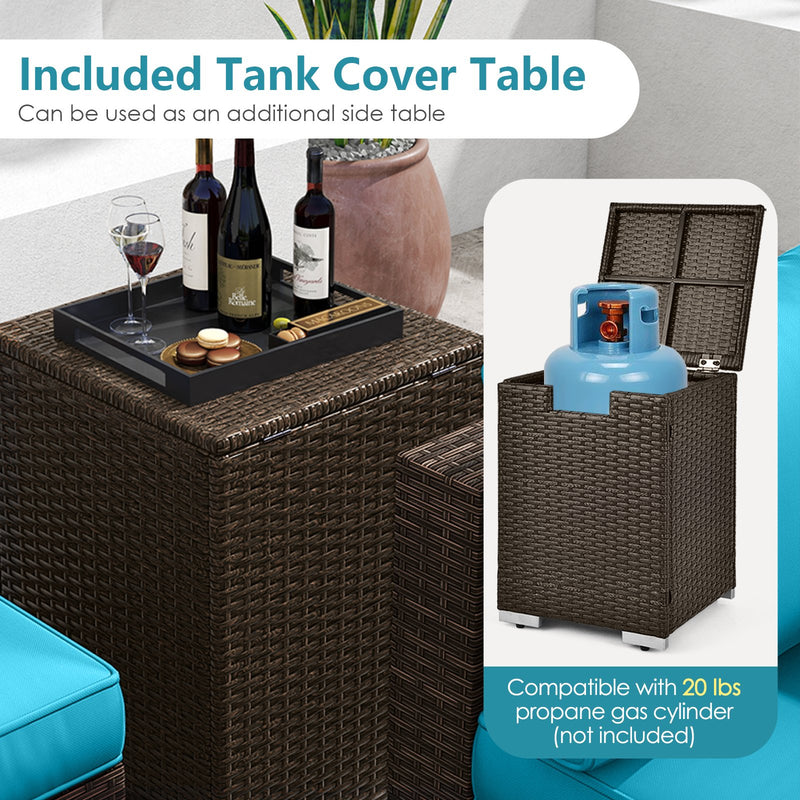 7 Pieces Outdoor Furniture Set with 32 Inch Fire Pit Table and Propane Tank Cover-Turquoise