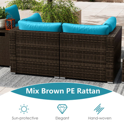 7 Pieces Outdoor Furniture Set with 32 Inch Fire Pit Table and Propane Tank Cover-Turquoise
