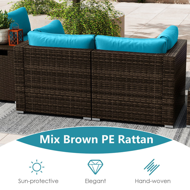 7 Pieces Outdoor Furniture Set with 32 Inch Fire Pit Table and Propane Tank Cover-Turquoise