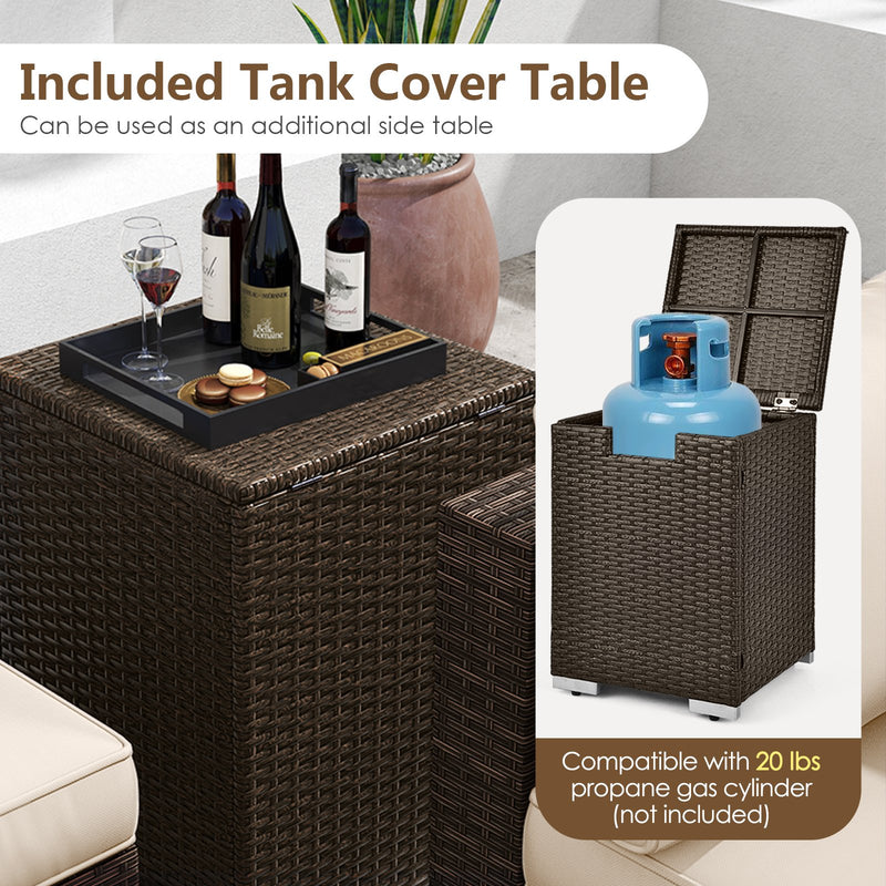 7 Pieces Outdoor Furniture Set with 32 Inch Fire Pit Table and Propane Tank Cover-White