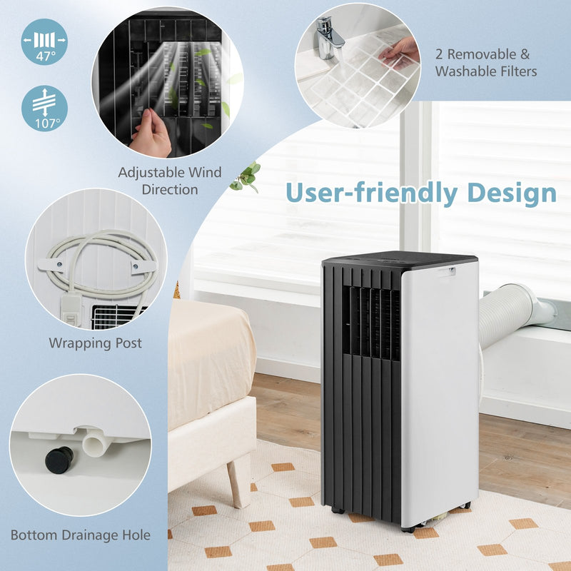 8000 BTU Portable Air Conditioner with Cool Humidifier and Sleep Mode-Black & White
