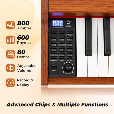 88-Key Keyboard Piano Set with Adjustable Stand-Brown