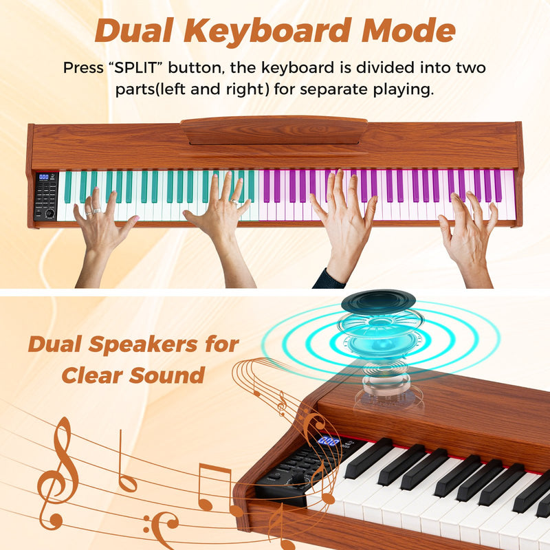 88-Key Keyboard Piano Set with Adjustable Stand-Brown