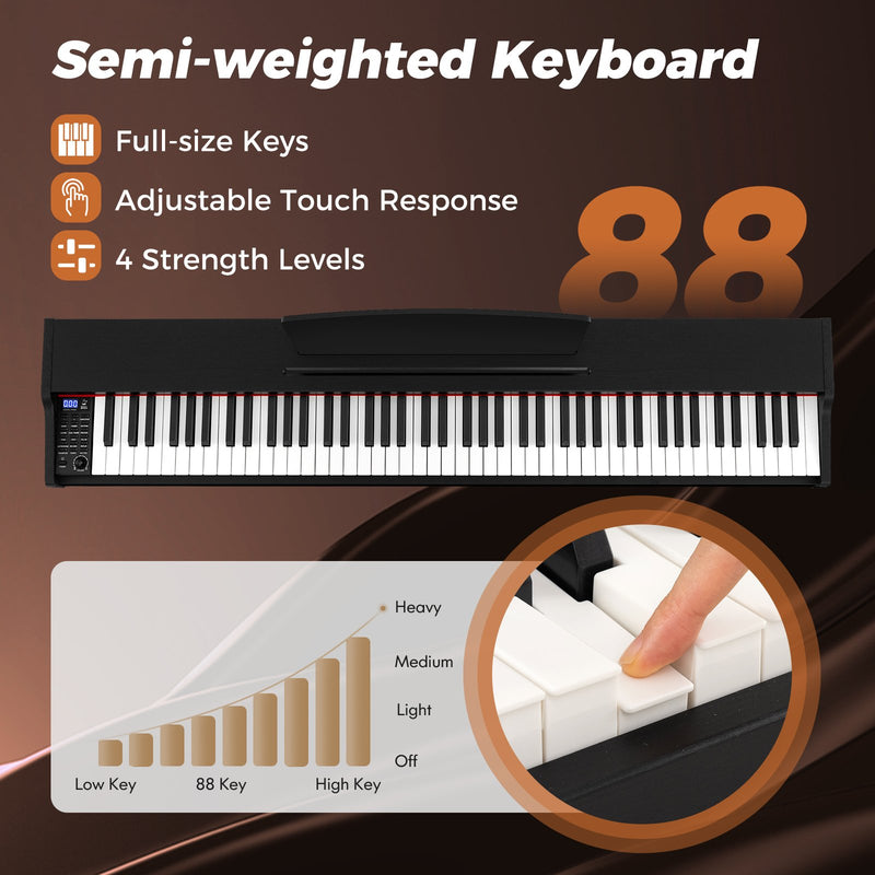 88-Key Keyboard Piano Set with Adjustable Stand-Black