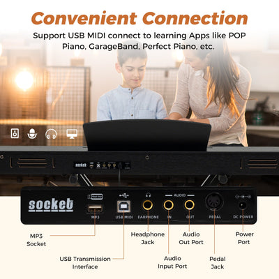 88-Key Keyboard Piano Set with Adjustable Stand-Black