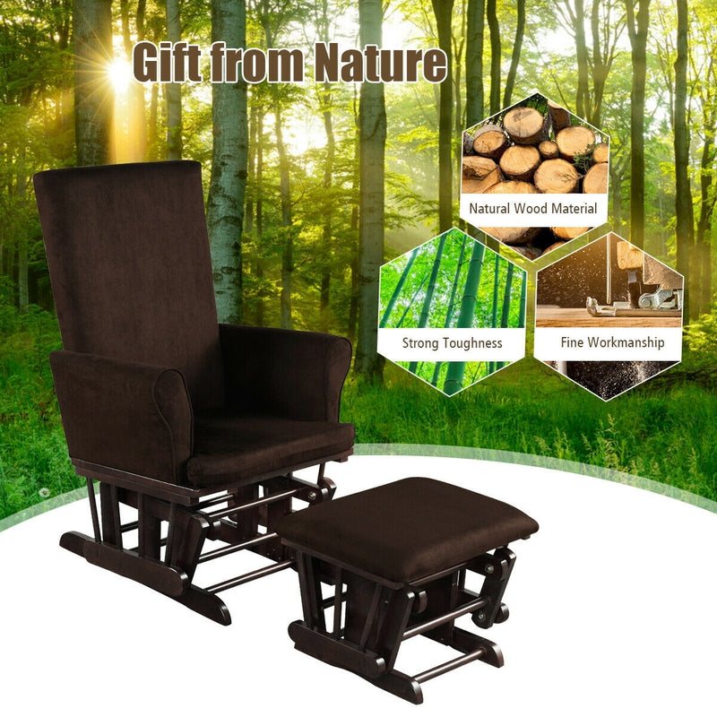 Baby Nursery Relax Rocker Rocking Chair Glider & Ottoman Set-Coffee