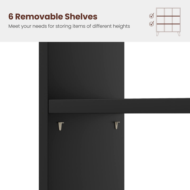 9-Cube Bookcase with 6 Removable Shelves and Raised Support Feet-Black