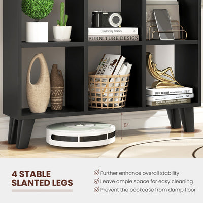9-Cube Bookcase with 6 Removable Shelves and Raised Support Feet-Black