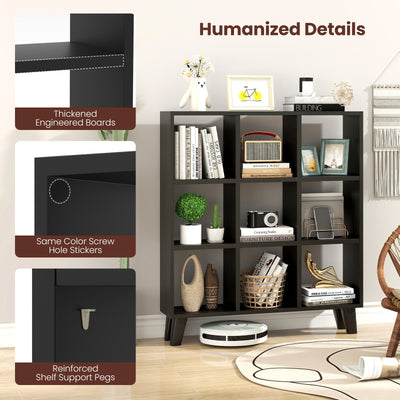 9-Cube Bookcase with 6 Removable Shelves and Raised Support Feet-Black